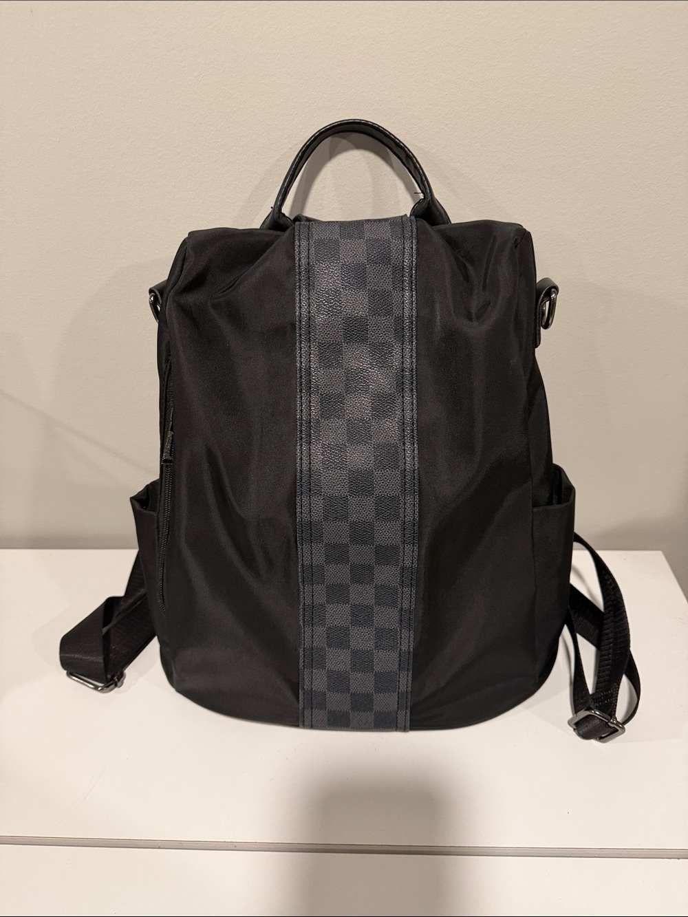 Black Men's Checker-Detail Backpack